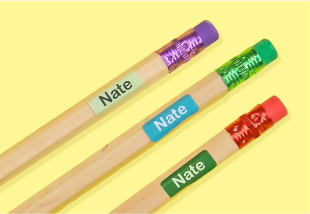 Ministickers applied to three pencils